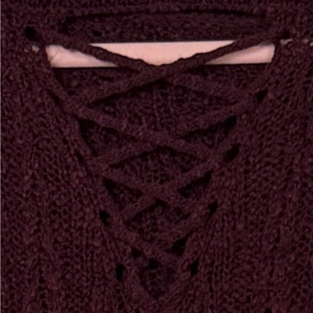 Women's Burgundy Sweater with cut‎ out back and cowl neck L